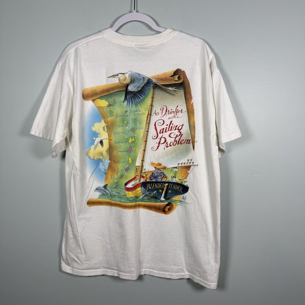 Vintage Caribbean Soul T Shirt Jimmy Buffet Size L Sailing Map Sailboat